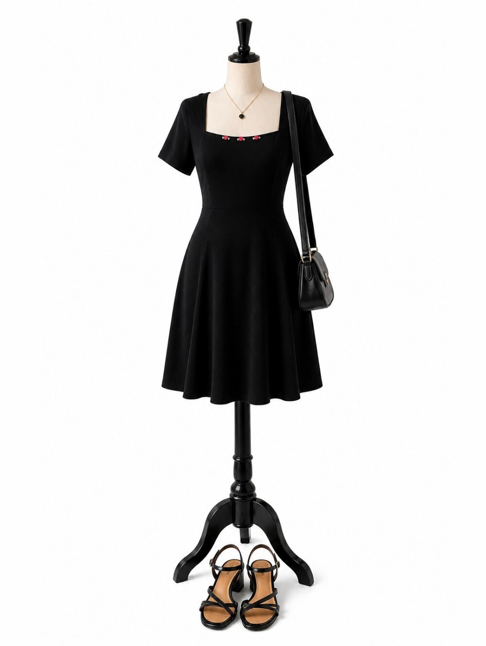Y2K No Boundaries Black Velvet Mini Dress with Pink Flower Details